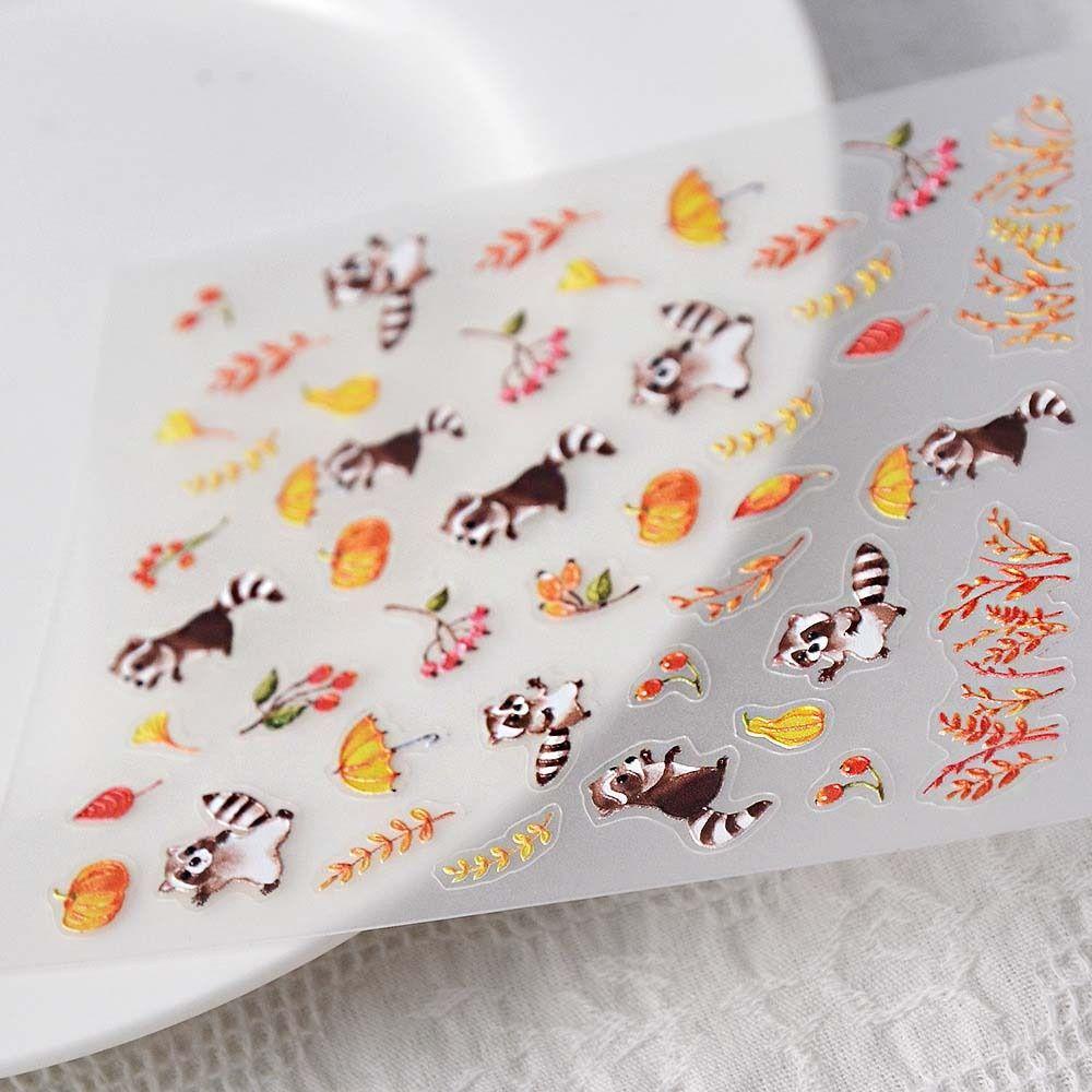 LOMBARD Miếng Dán Trang Trí Móng Tay Họa Tiết Gấu Mèo Hoạt Hình Dễ Thương