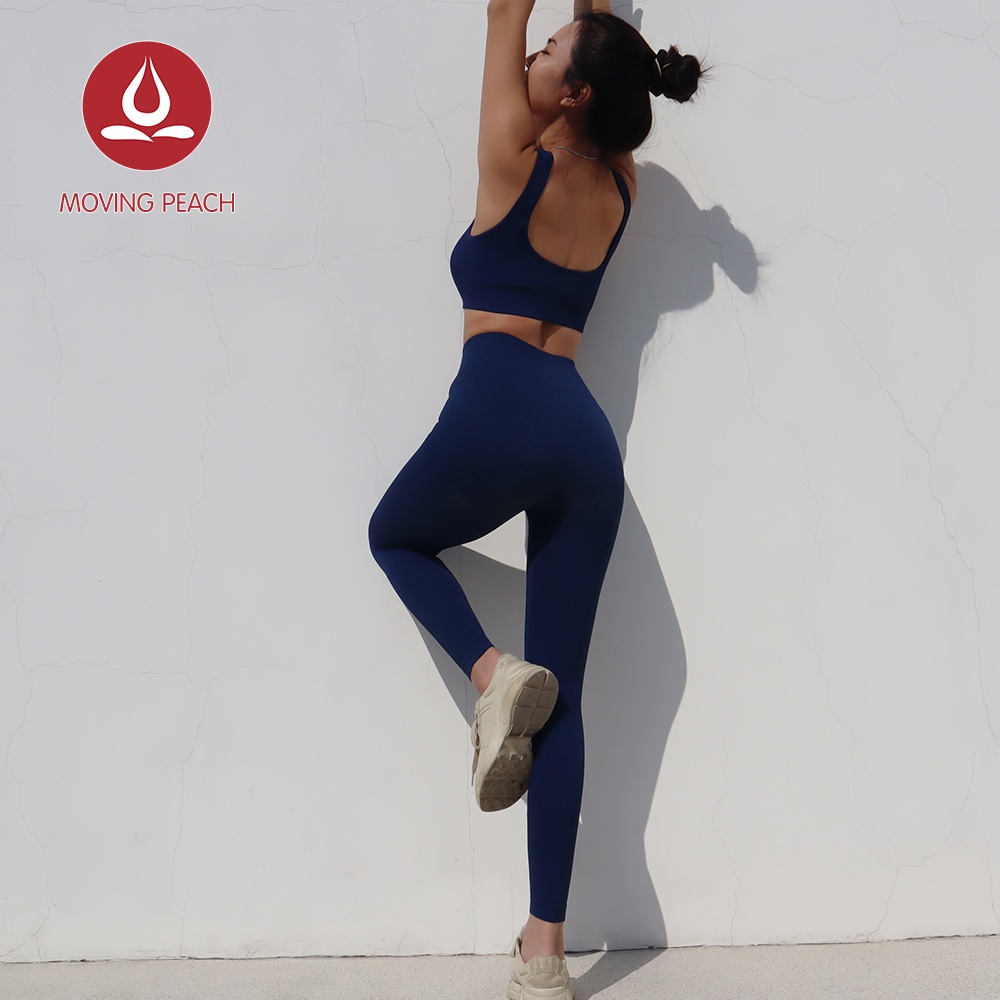 MOVING PEACH Set Đồ Tập Yoga Gồm Áo Ngực Gân Liền Quần Và Quần Legging DBE + DLE