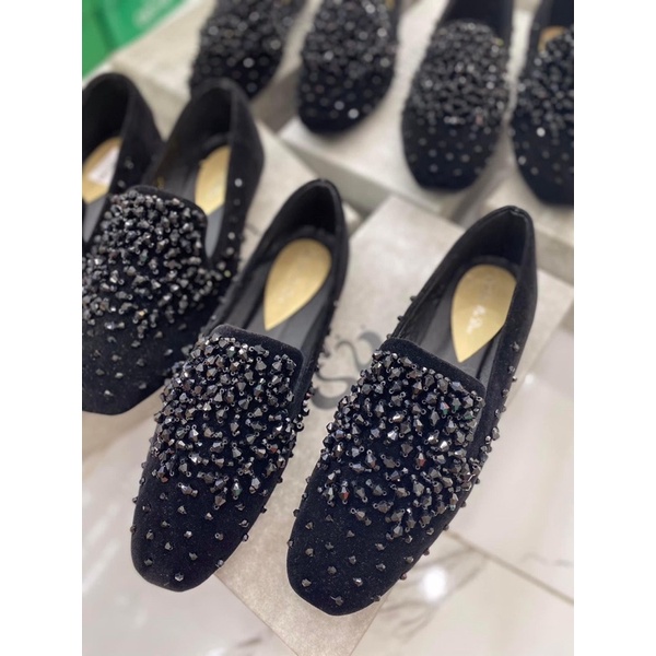 Giày lười slipon nhung đính dá