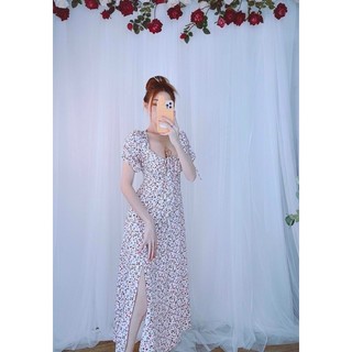 VÁY HOA XẺ TÀ DÁNG DÀI RÚT NGỰC FREESIZE