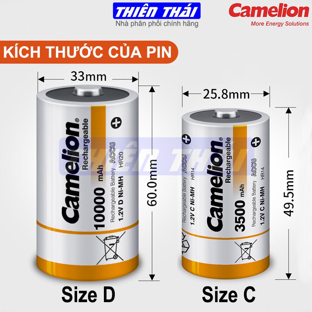 Pin đại sạc,pin trung sạc Camelion HR20,HR14,10000mAh,1.2V.pin bếp gas Âm,dùng cho Đèn Pin, đài radio.