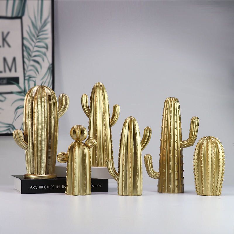 Nordic Simple White Golden Cactus Artifical Cereus Decorative Craft Ornaments Model Room Decorations