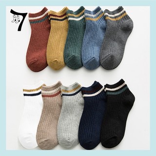 Combo 10 đôi tất vớ sọc ngang basic cổ trung nhiều màu unisex cotton thoáng khí