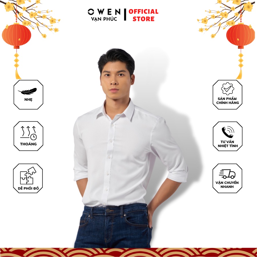 Áo Sơ Mi Trắng OWEN AR221196 Dài Tay Form Regular Fit Tôn Dáng Kết Hợp Tông Màu Trắng Sáng Trẻ Trung Sang Trọng