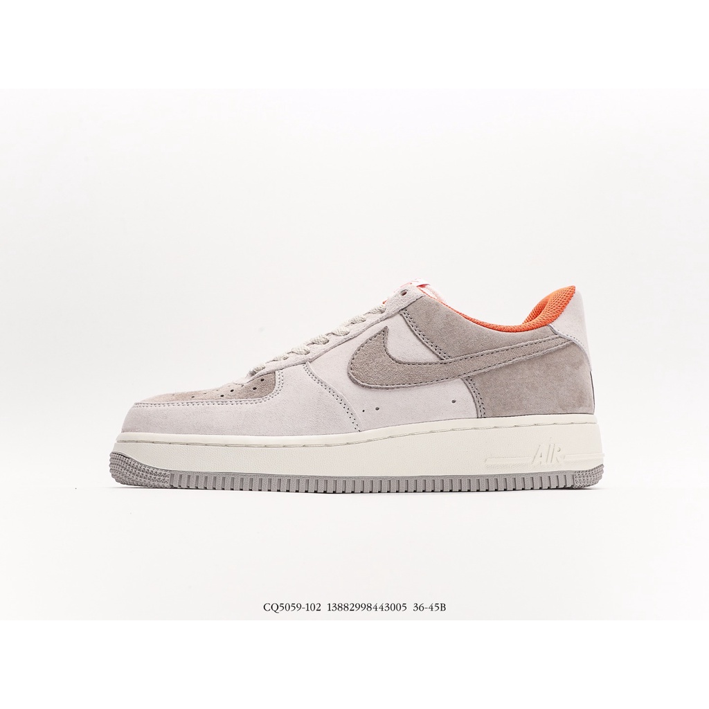Giày thể thao cổ thấp Nike Air Force One 1´07 Low Beige Grey Orange cổ điển, da lộn, màu be, xám, cam