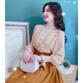 Áo sơ mi công sở nữ kiểu ren tròn CHUU A8214
