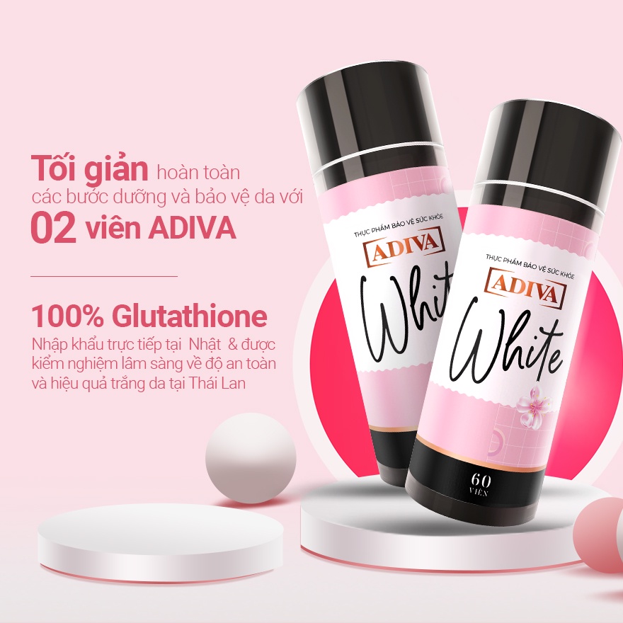 Combo 1 Hộp Viên Uống Trắng Da ADIVA White 60 Viên + 1 Hộp Viên Uống Bổ Sung Vitamin C ADIVA Acerola C Plus 60 Viên