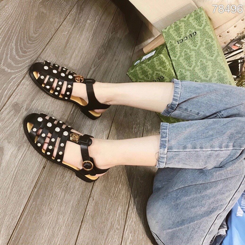 Sandal guci rọ khuy đính đá thời trang hàng fullbox Bill túi
