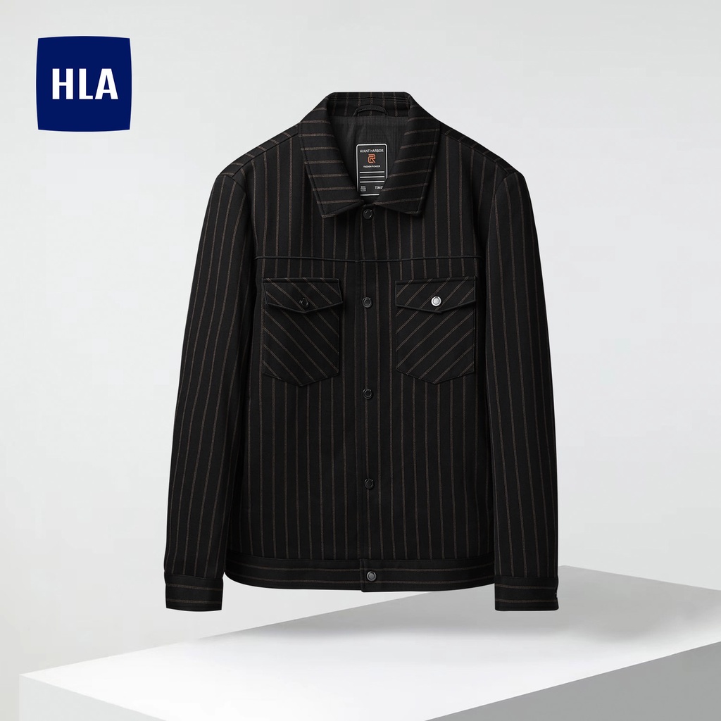 HLA - Áo khoác blazer nam kẻ sọc mảnh Striped lapel collar cool black Jacket