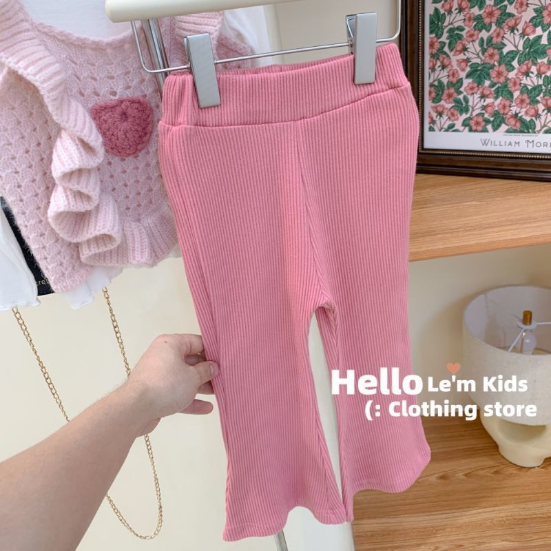 Quần Dài Ống Loe Lưng Cao Màu Trơn Phong Cách Hàn Quốc Thời Trang Mùa Thu Cho Bé Gái