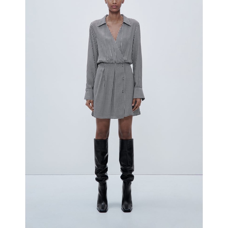 Zara Đầm mini Họa Tiết Sọc Caro Thời Trang Mùa Thu Cho Nữ 9878186
