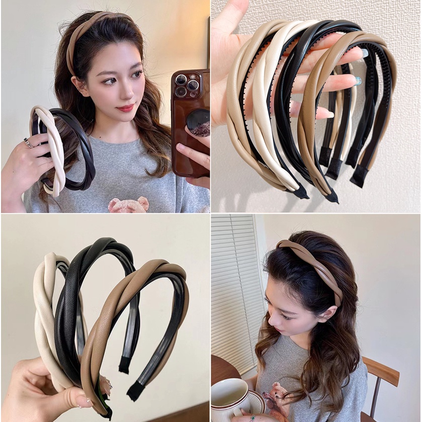 Bờm Tóc Băng Đô Cài Tóc Bằng Da Phong Cách Hàn Quốc Cho Nữ