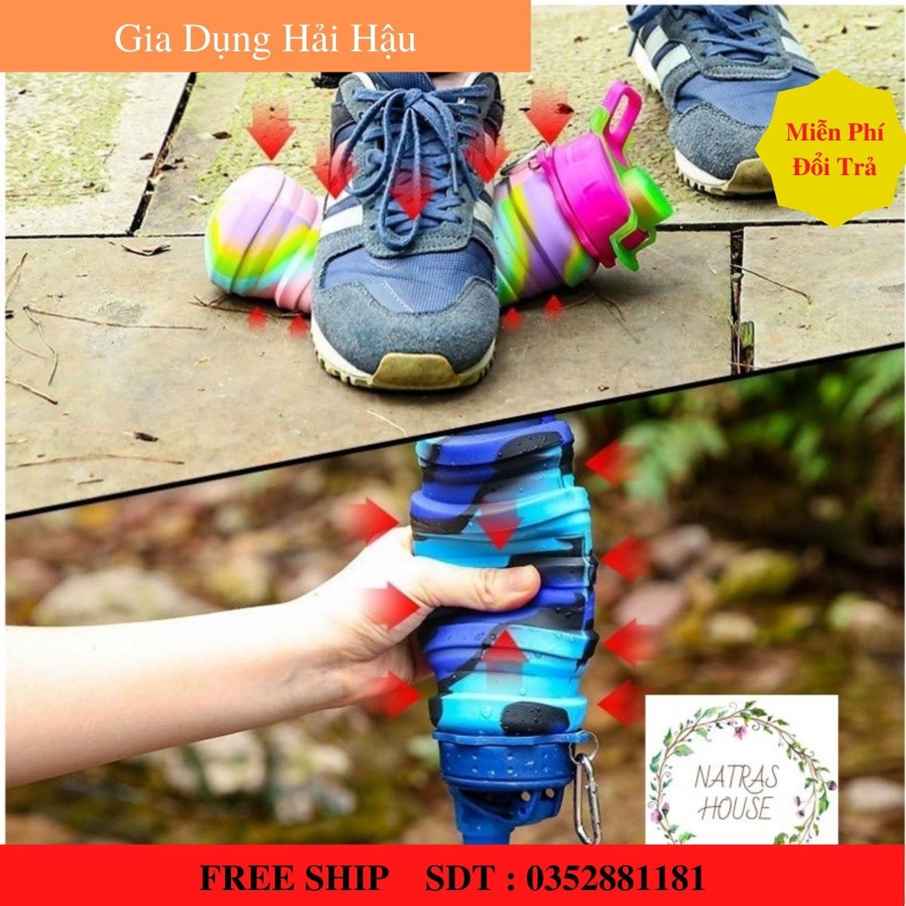 Bình nước gấp gọn. Bình đựng nước gấp gọn Silicone dung tích 500ml