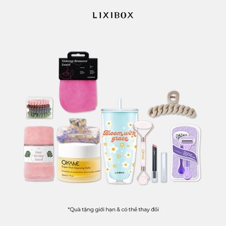 Combo sáp tẩy trang okame, khăn tẩy trang, khăn, thanh lăn, son, ly, 2 kẹp tóc, cột tóc
