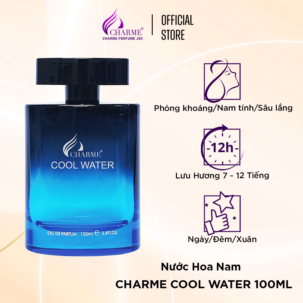 Nước hoa nam chính hãng CHARME Cool Water cao cấp lưu hương lâu trên 8 giờ hương thơm mạnh mẽ thanh lịch chai 100ml