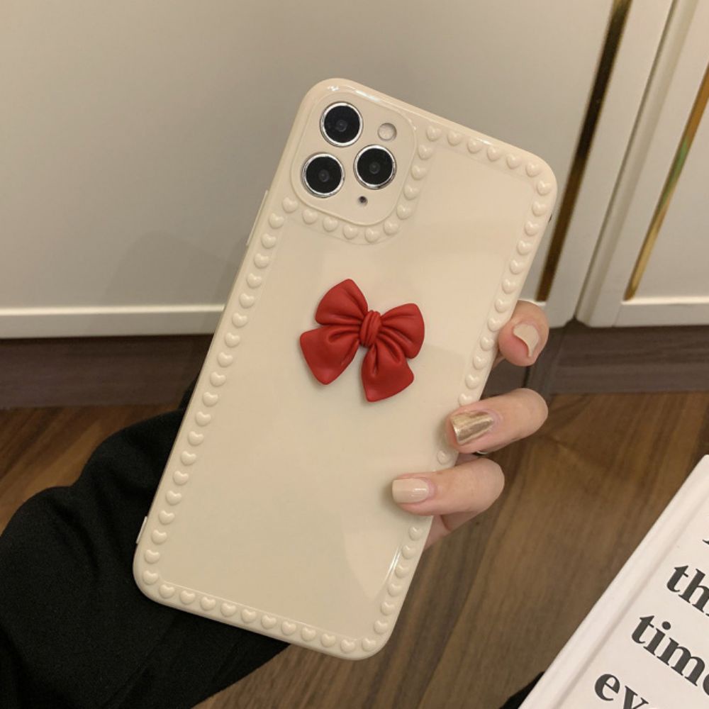 Ốp Điện Thoại TPU Mềm Chống Trượt Chống Rơi Đính Nơ Hồng Cho IPhone 13 12 11 Pro X Xs Max XR 8 7 Plus SE