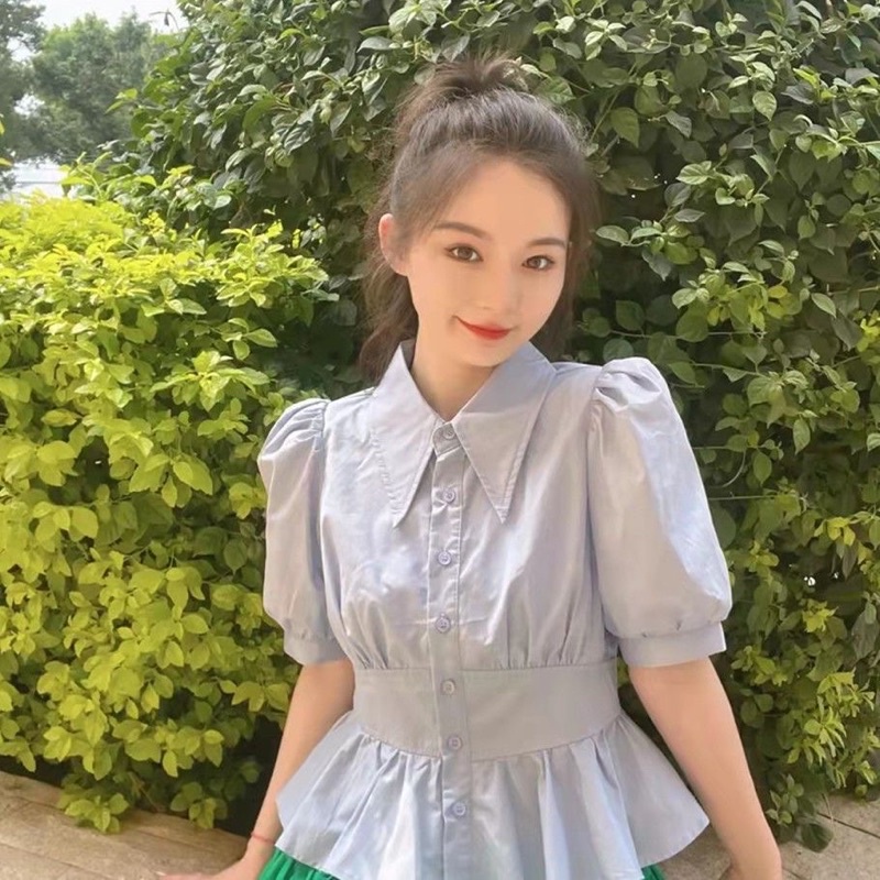 Áo sơ mi bo eo chất thô