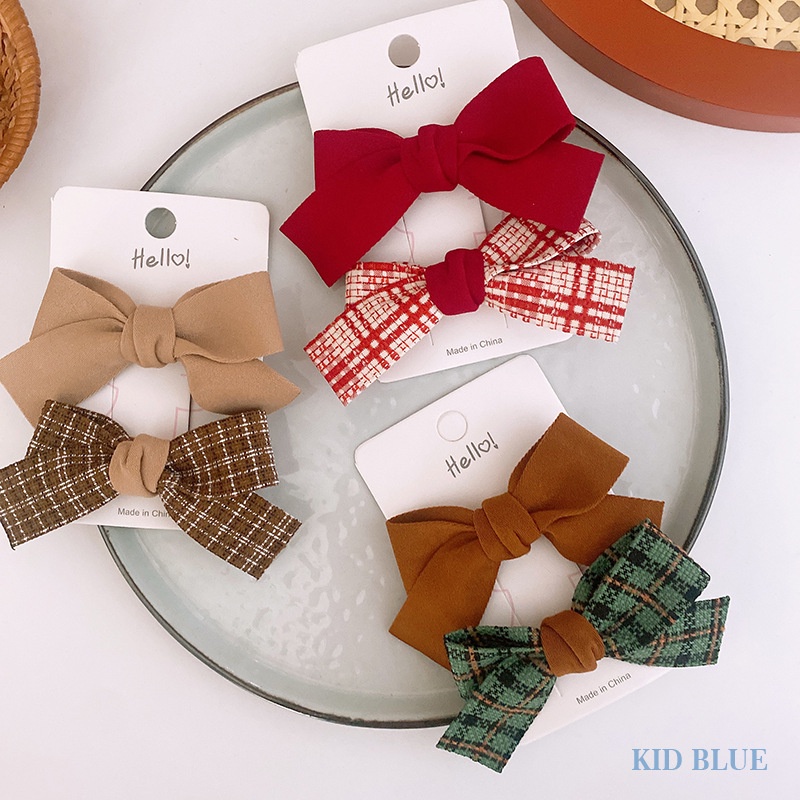 Set 2 Kẹp Tóc Nơ Lớn Kẻ Sọc Caro Ngọt Ngào Phong Cách Hàn Quốc Dễ Phối Đồ