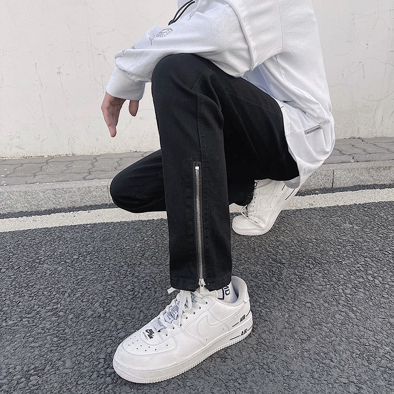 Quần jean zipper streetwear vải denim cao cấp Quixotic