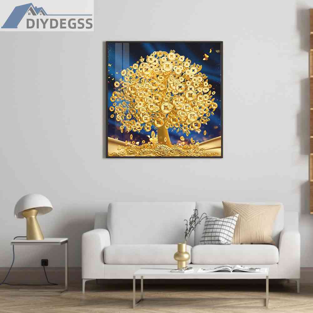 Tranh Đính Đá Kim Cương Toàn Bộ 5D DIY Hình Vẽ Cây Tiền