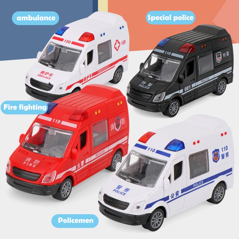 Educational Toys For Kids Urgent Ambulance Police Car Fire Truck Can Open The Door Inertia Diecast Model Toy Vehicle