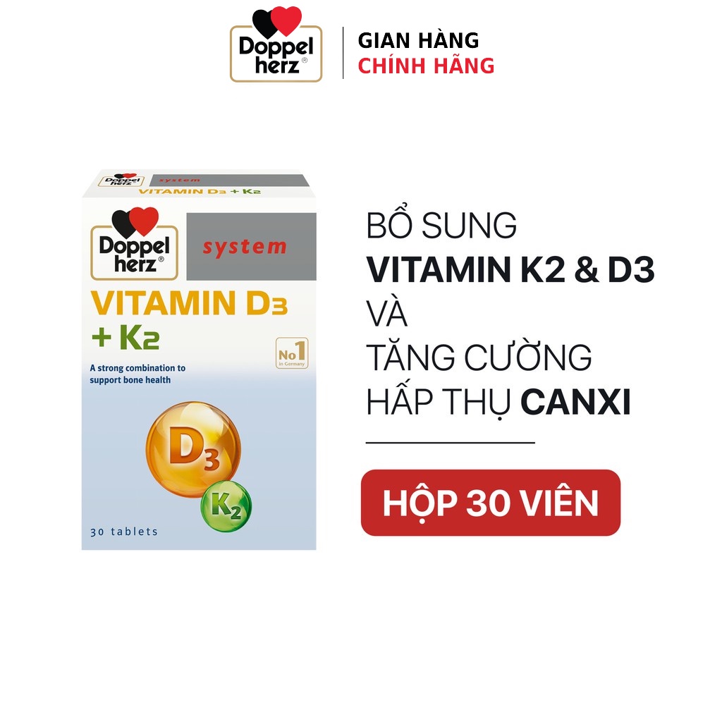 Bộ đôi bổ sung Canxi tối ưu, ngừa loãng xương  Doppelherz Magnesium Canxi D3 và Vitamin K2 D3 (02 Hộp 30 viên)