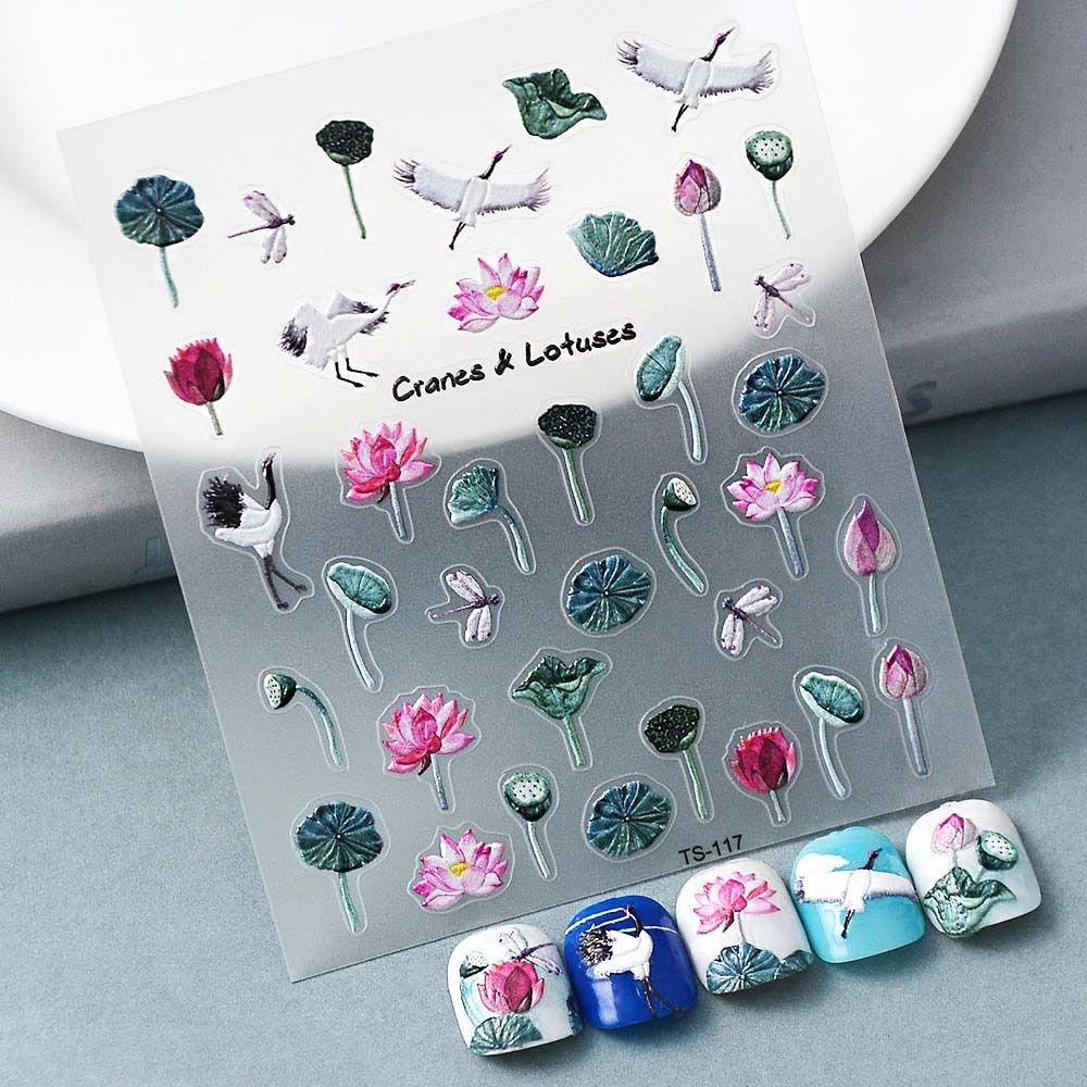 LOMBARD Miếng Dán Trang Trí Móng Tay Nghệ Thuật Họa Tiết Chim Hạc Bằng Gốm Phong Cách Trung Hoa Cổ Điển Dành Cho Nữ DIY