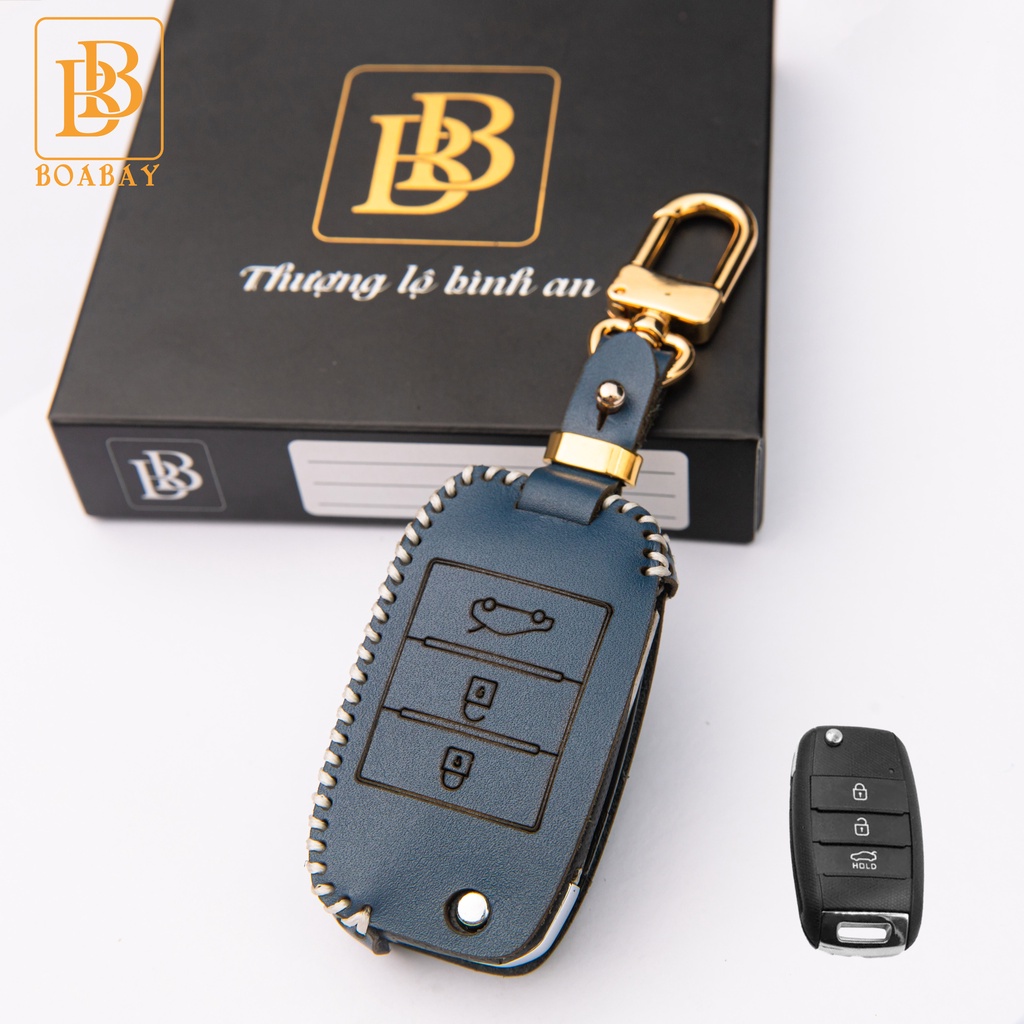 Bao da chìa khóa ô tô xe hơi BB Kia Cerato, K3, Rondo, Sonet Deluxe chìa điện gập 3 nút da thật bảo vệ chính hãng