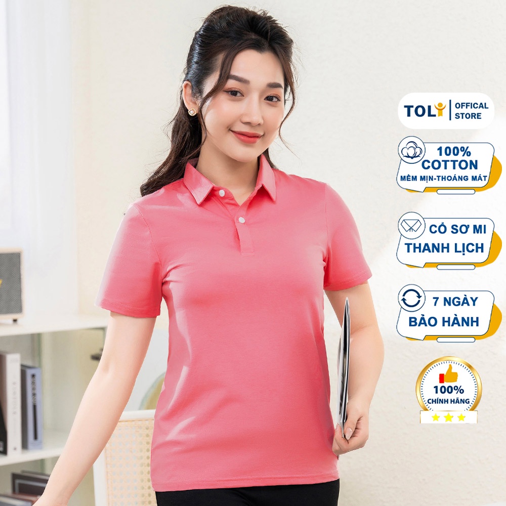 Áo Thun nữ có cổ trụ TOLI vải Cotton mềm mịn, Form suông cơ bản, chính hãng cao cấp [TF06]