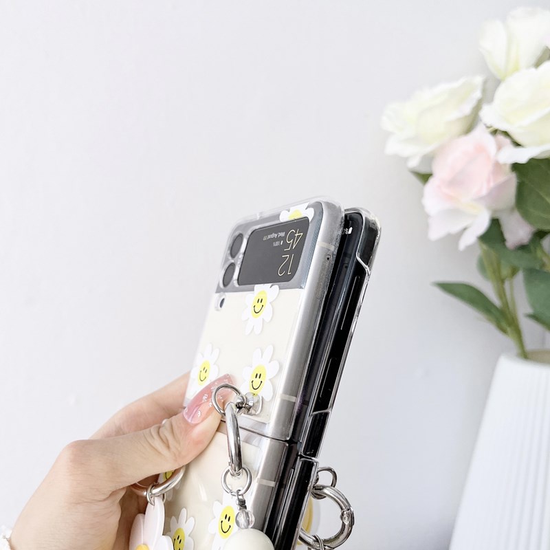 Ốp Điện Thoại Nắp Gập Hình Hoa Cúc / Mặt Cười 3D Dễ Thương Cho Samsung Galaxy Z Flip 3 5G Flip3 Z3 Samsung Galaxy Z Flip 4 5G Flip4 Z4
