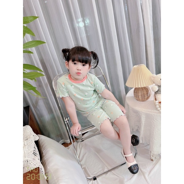 Bộ Áo Cộc Tay Viền Nhún Cotton Mềm Hoạ Tiết Bông Hoa Cho Bé Gái - 5 màu