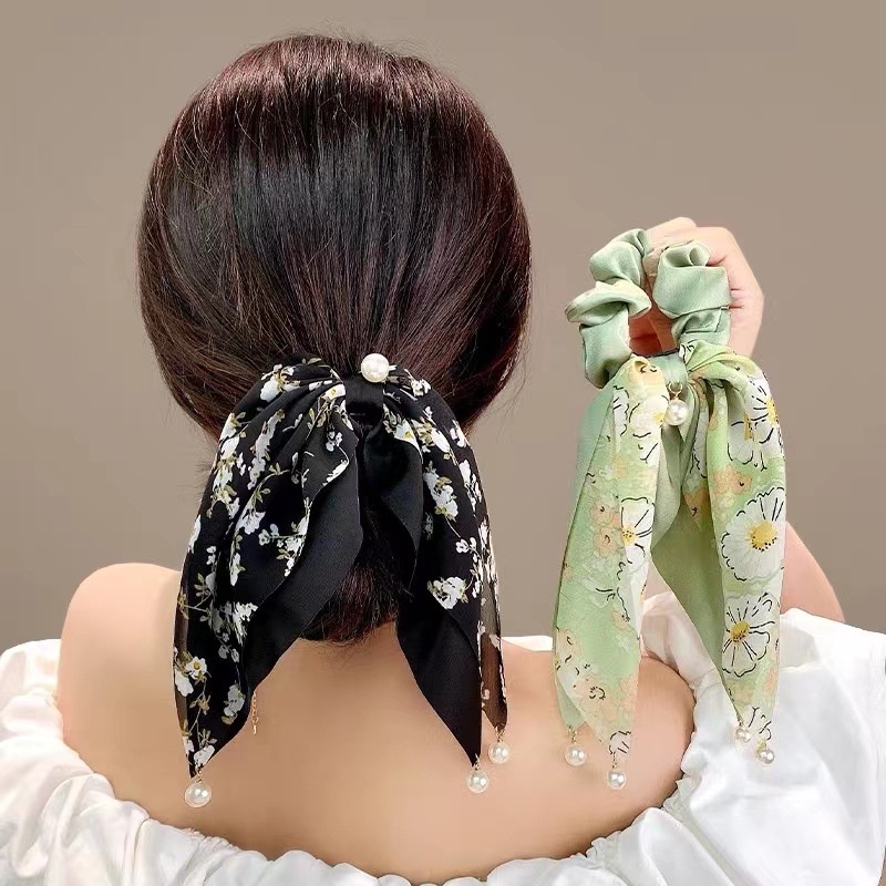 Dây Buộc Tóc Thắt Nơ Ruy Băng Đính Ngọc Trai Giả Thanh Lịch Cho Nữ