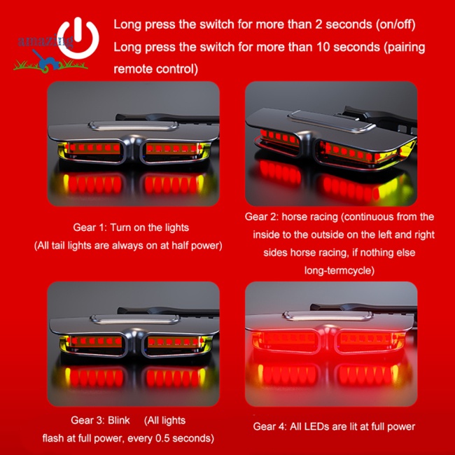 Đèn Đuôi Xe Đạp 20 Bóng Led Tín Hiệu Xi Nhan Chống Nước Sạc Usb