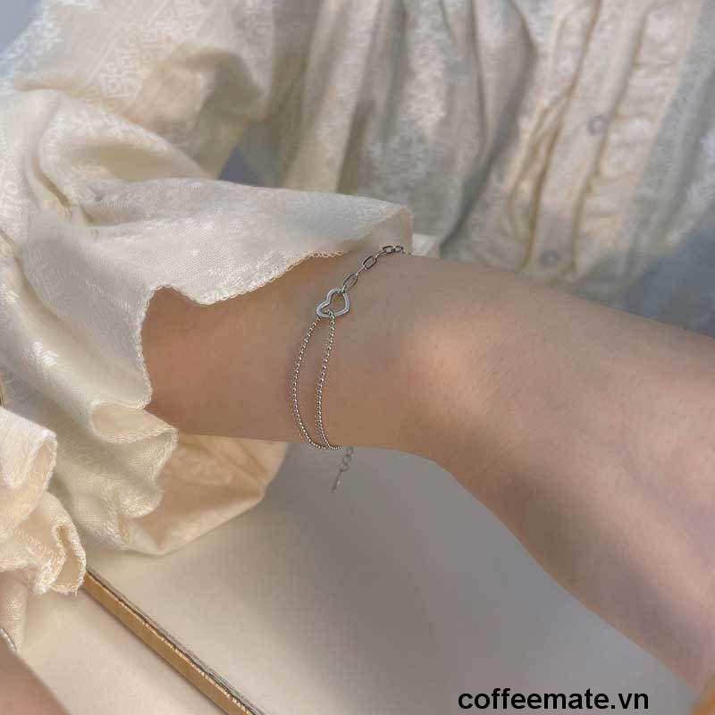 【coffeemate】⚡ Vòng tay bạc sterling 925 mặt hình trái tim ghép dây xích và dây chuỗi thiết kế nhỏ đơn giản thời trang cá tính cho nữ