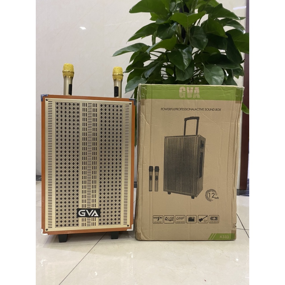 Loa kéo GVA K333, K-333 Bass 30,12 inch, 2 míc, vỏ gỗ đẹp hiện đại, âm thanh tốt. Loa karaoke
