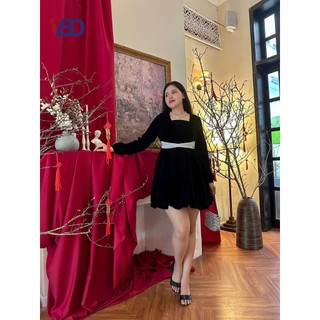 Đầm nhung phồng phối nơ bigsize DA033 cho nàng béo mập từ 45 tới 90kg