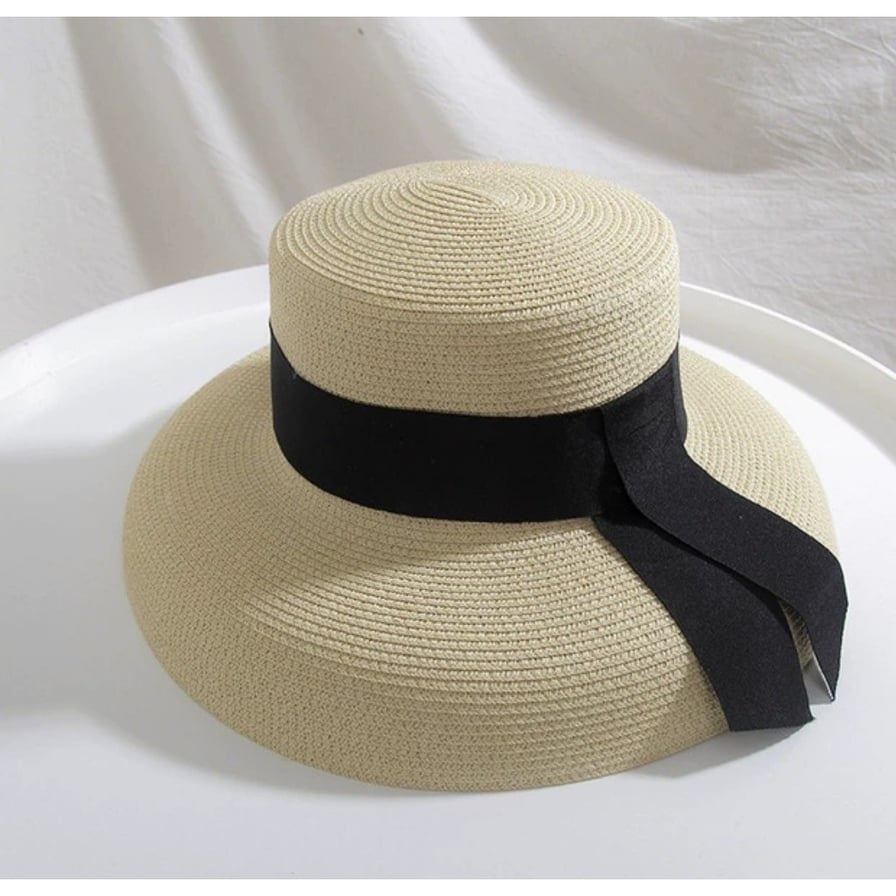 Mũ cói chuông lồng đèn nơ đi biển nón nữ vành cụp thời trang du lịch hè - MC05