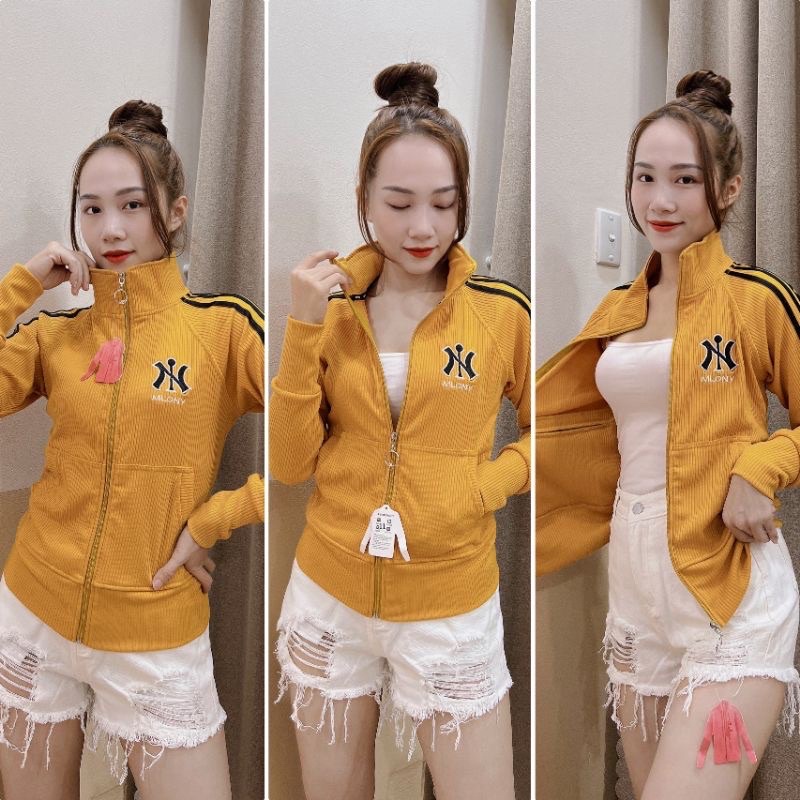 New!! Áo Khoác Thun Gân Mẫu Mới Chữ Thêu NY Ko Nón, 6 Túi