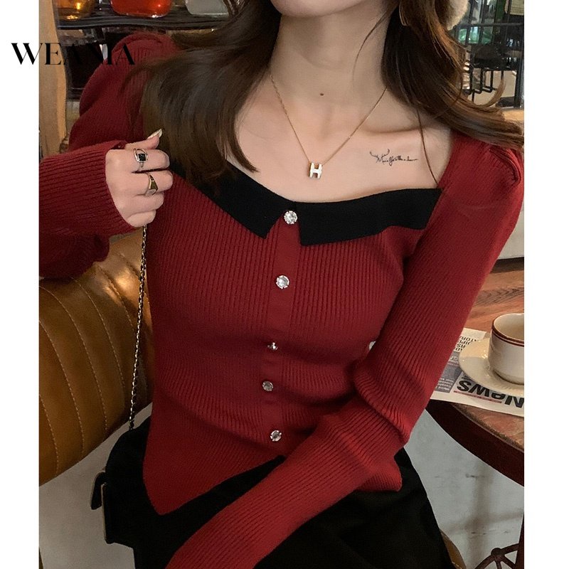 Áo Croptop Dệt Kim Cổ Vuông Phong Cách Hàn Quốc Thời Trang Cho Nữ