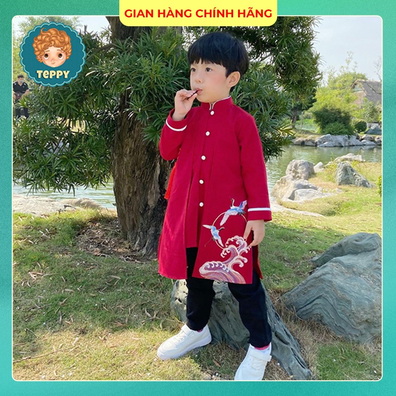 Áo dài thêu chim phượng hoàng cho bé trai