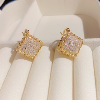 Bông tai nữ chuôi bạc 925 Suri Accessories khoen hình thoi đính đá trắng phụ kiện trang sức đẹp