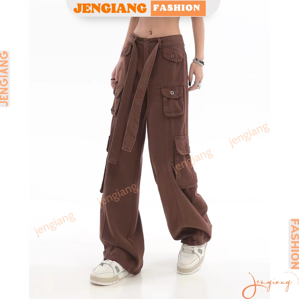 Quần túi hộp cargo pants chất liệu Kaki lưng cao ống rộng phong cách hiphop cá tính Jengiang | BigBuy360 - bigbuy360.vn
