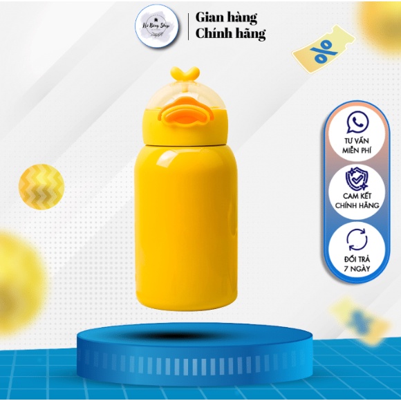 Bình Giữ Nhiệt 400ml Good Duck Tặng Sticker Bình Đựng Nước Inox 316 Có Ống Hút Tiện Lợi