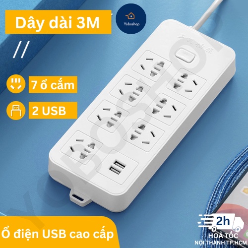 Ổ Cắm Điện Đa Năng Công Suất Cao Tối Đa 2500W, USB 2a Tiêu Chuẩn Chống Cháy, Chống Giật Ổ Cắm Điện Gia Dụng - Yobo