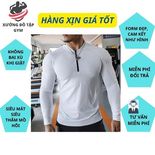 Áo Bomber Thể Thao Nam VQ Sport  thun lạnh tập gym cổ trụ dài tay vải thoáng mát co giãn chuẩn form Nam Tính