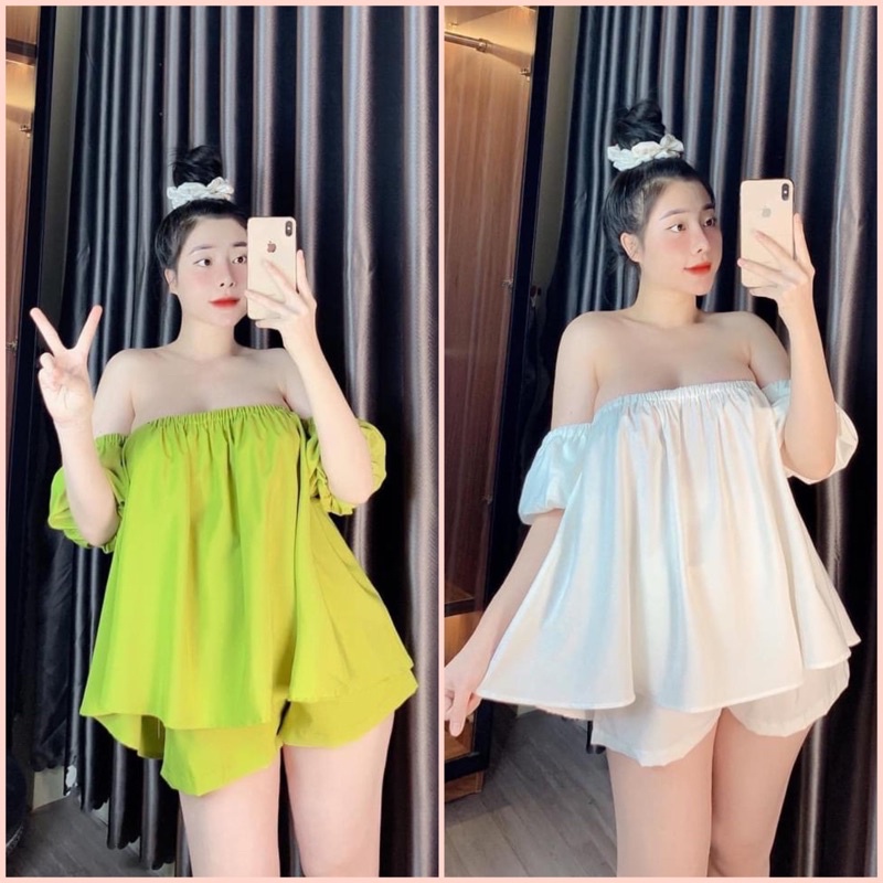 SALE | SET TRỄ VAI LỤA PHỐI QUẦN SORT FORM RỘNG ULZZANG