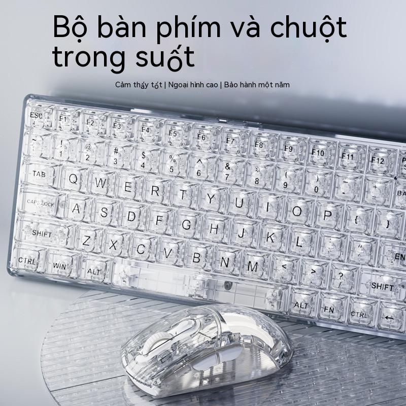 Bàn phím cơ không dây trong suốt NJ80 đá viên pha lê trục xanh trục anh đào bàn phím cơ bluetooth có dây ba chế độ