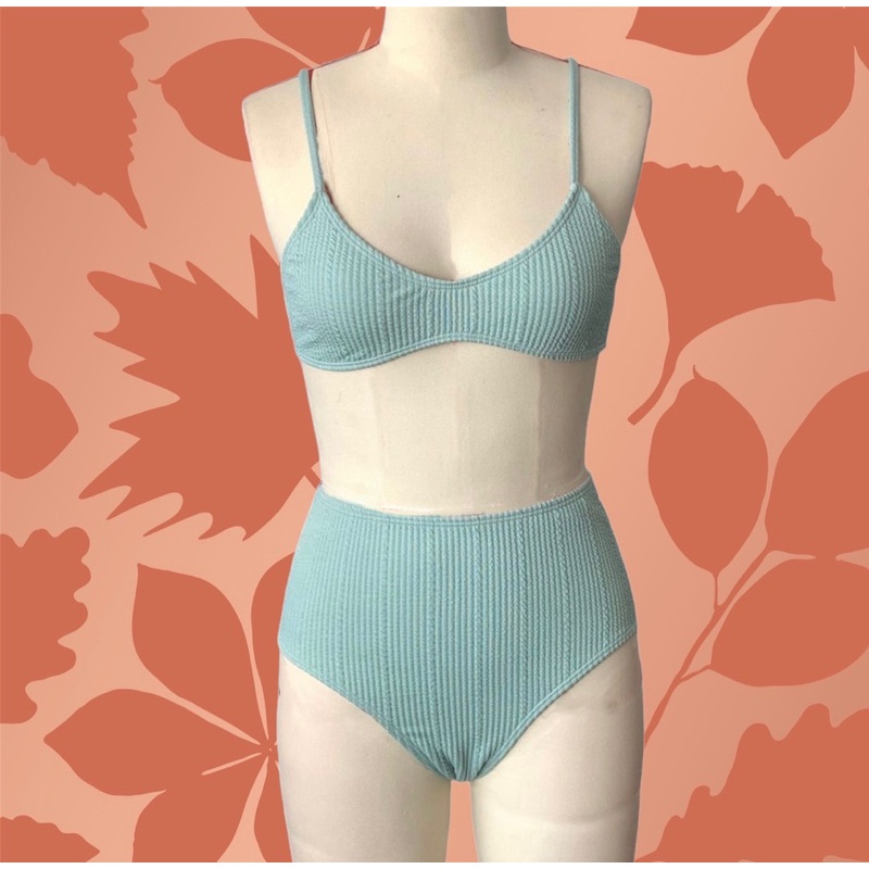 Set bikini 2 mảnh cạp cao trơn đơn giản