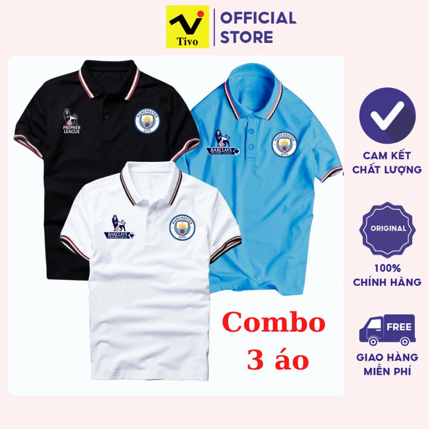 Áo Thun Polo Thể Thao Nam Nữ Manchester City - câu lạc bộ đá banh Man xanh Màu Trắng Đen - bóng đá