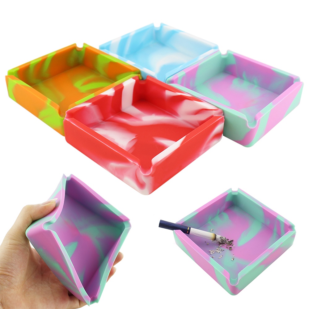 ♫Gạt Tàn Silicon Hình Vuông Gạt Tàn Vuông Mềm Bằng Cao Su Rằn Ri Ngụy Trang Silicon Thân Thiện Với Môi Trường Hộp Đựng Lá Chống Bỏng Quà Tặng Hút Cho Nam